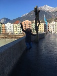 Jumping in Innsbruck, Austria with the impressive Alps in the back.